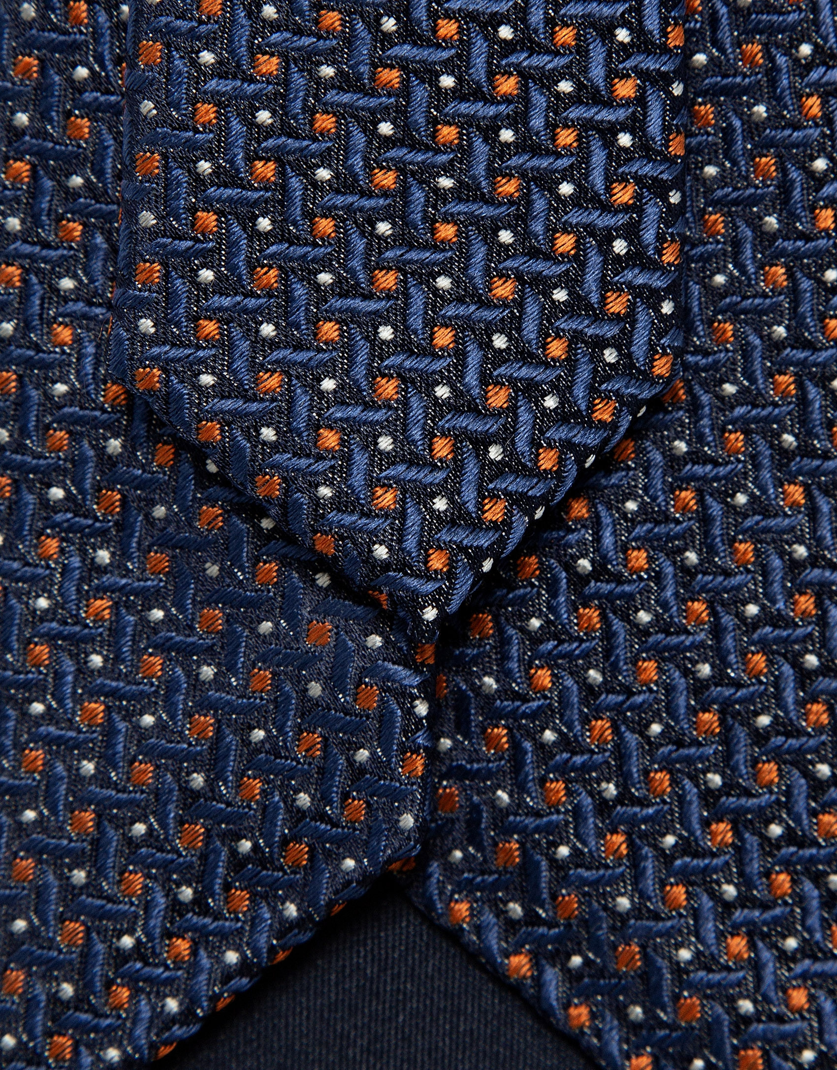 Navy blue/orange geometric jacquard silk tie | Roberto Verino