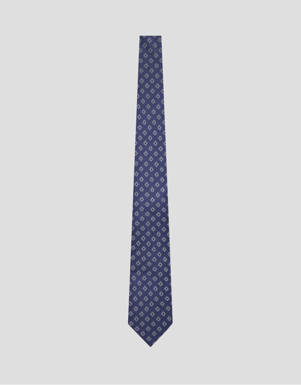 Blue silk tie with silver jacquard - Man | Roberto Verino