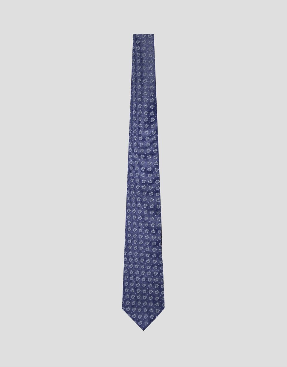 Blue silk tie with silver paisley jacquard | Roberto Verino