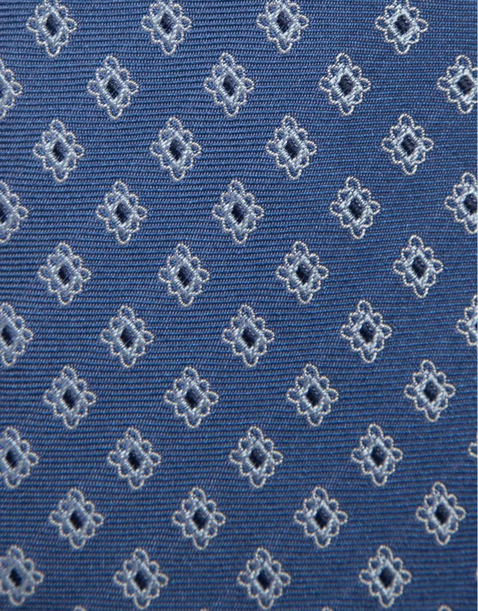 Blue silk tie with silver jacquard - Man | Roberto Verino