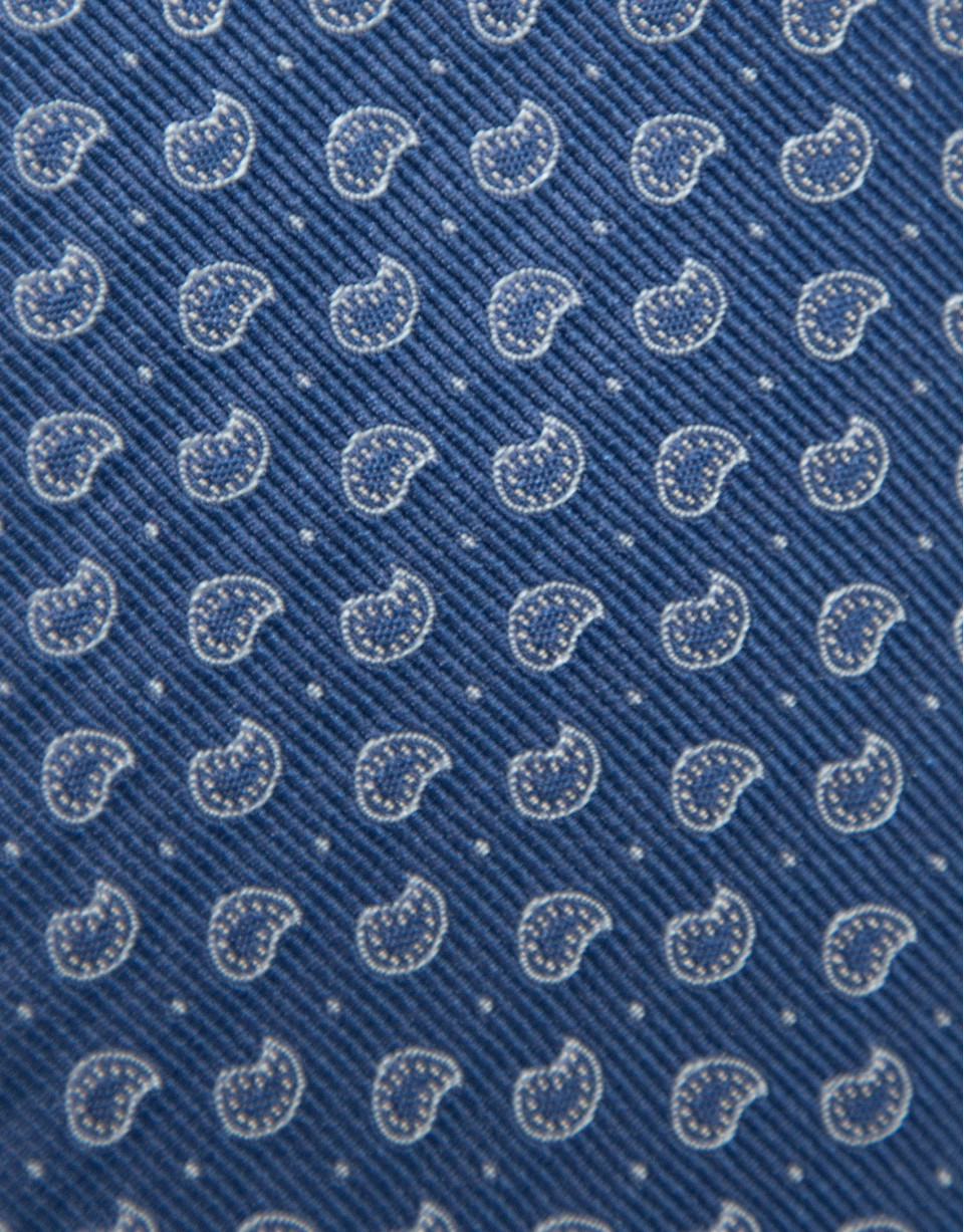 Blue silk tie with silver paisley jacquard | Roberto Verino