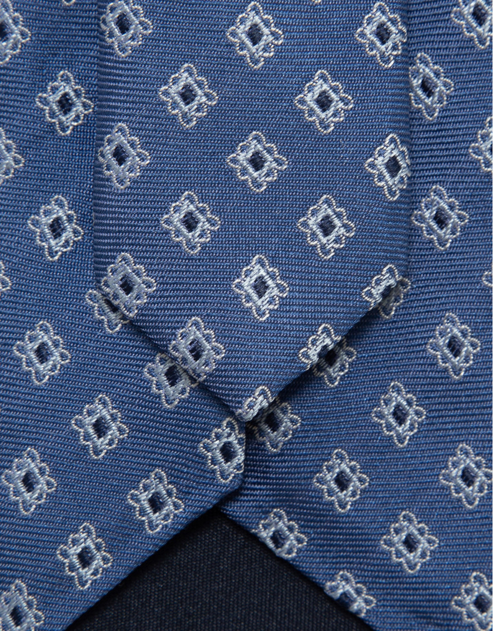 Blue silk tie with silver jacquard - Man | Roberto Verino