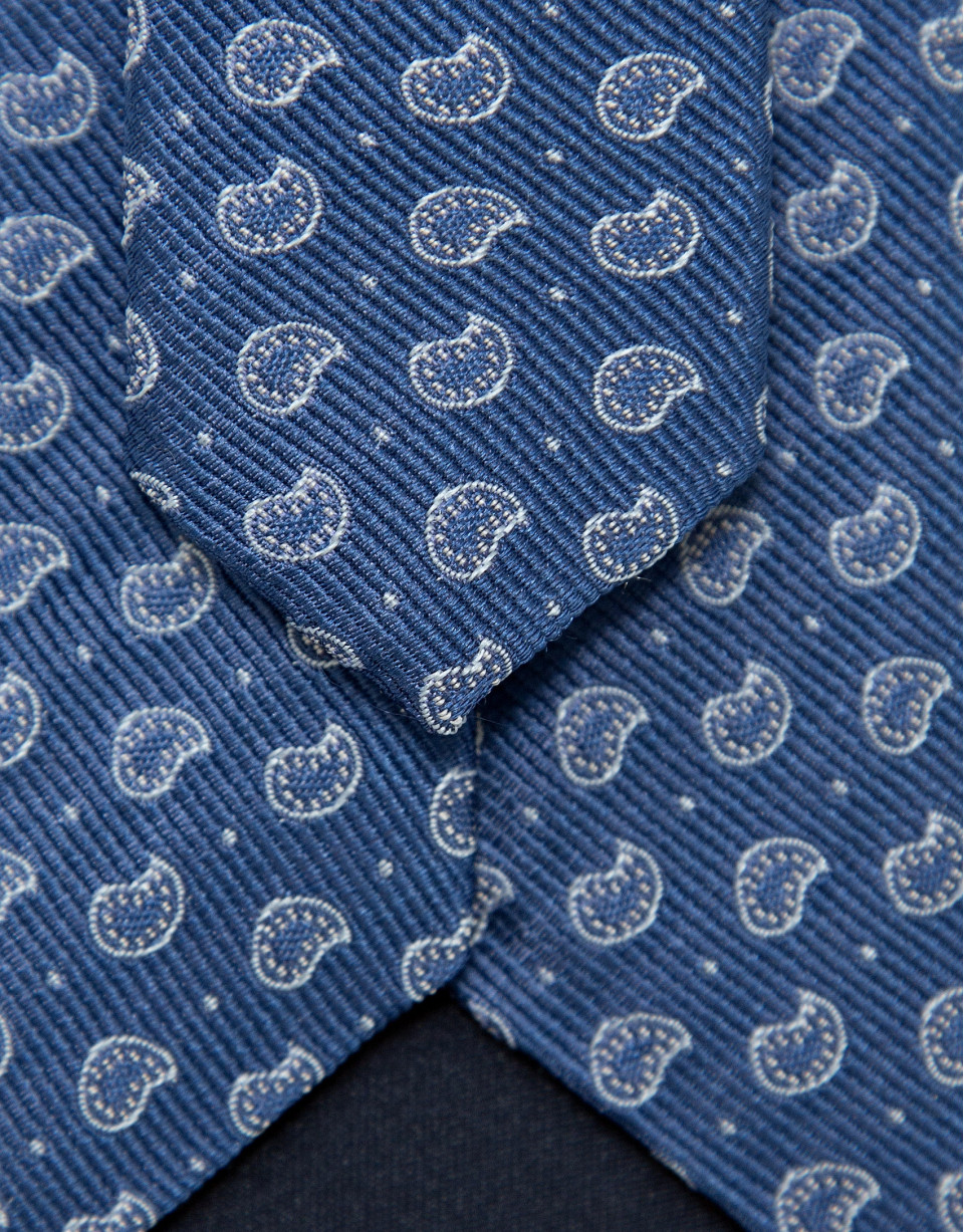 Corbata seda azul con jacquard cachemires plata | Roberto Verino