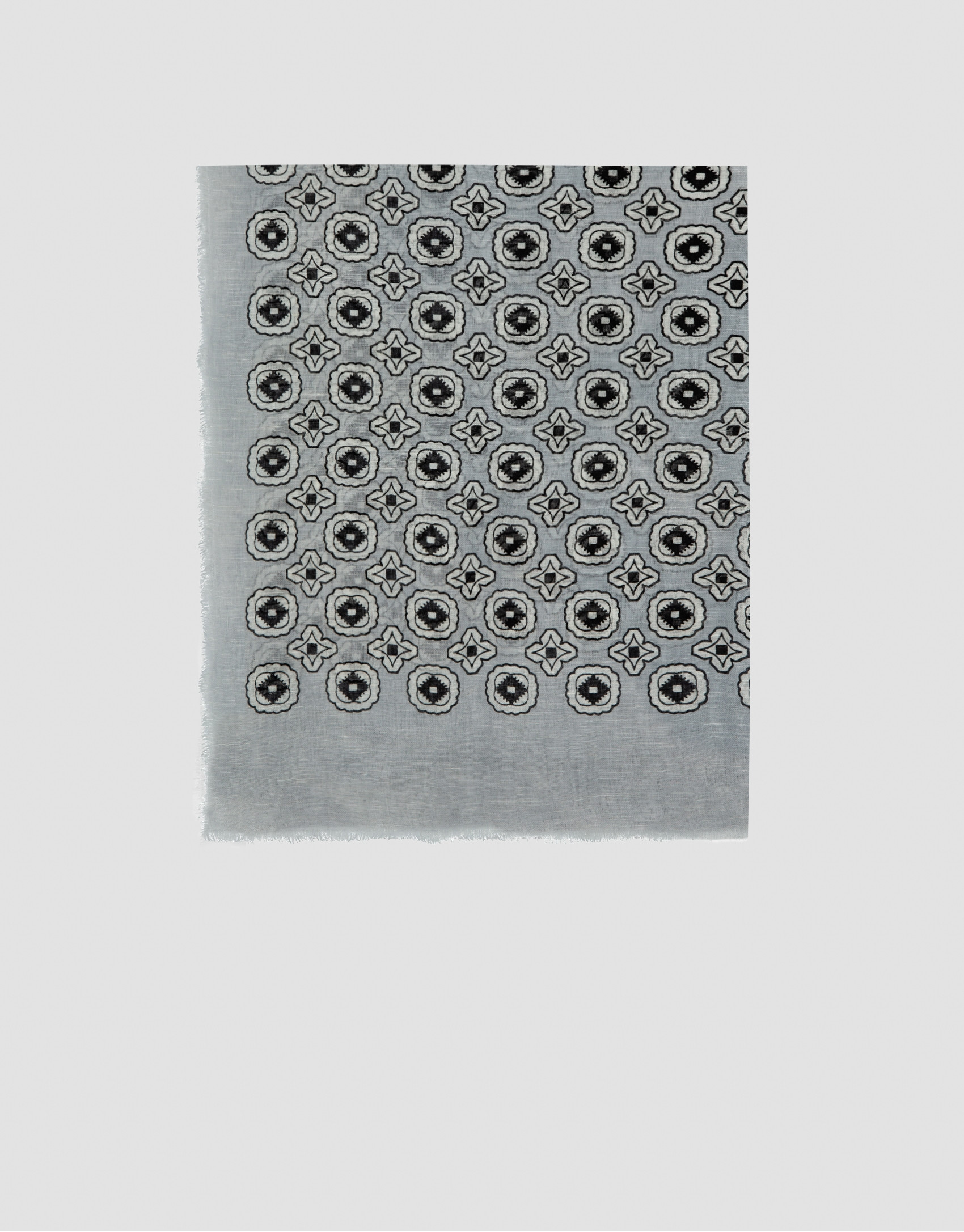 Grey scarf with blue and white geometric print | Roberto Verino