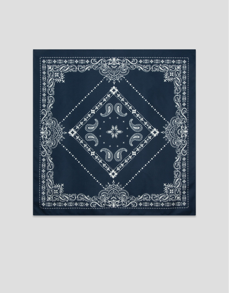 Navy silk scarf with white print - Man - SS2026 | Roberto Verino