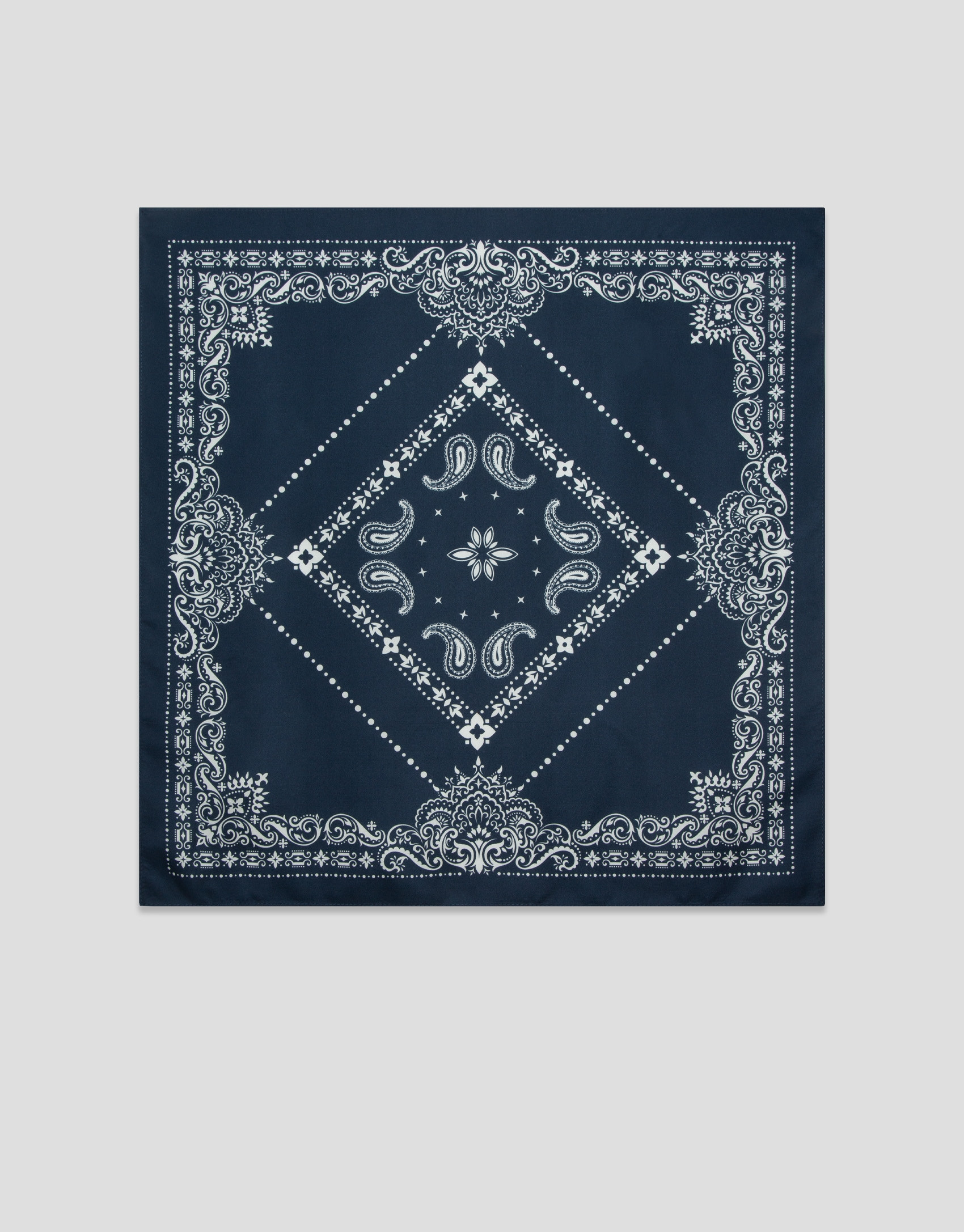 Navy silk scarf with white print - Man - SS2026 | Roberto Verino