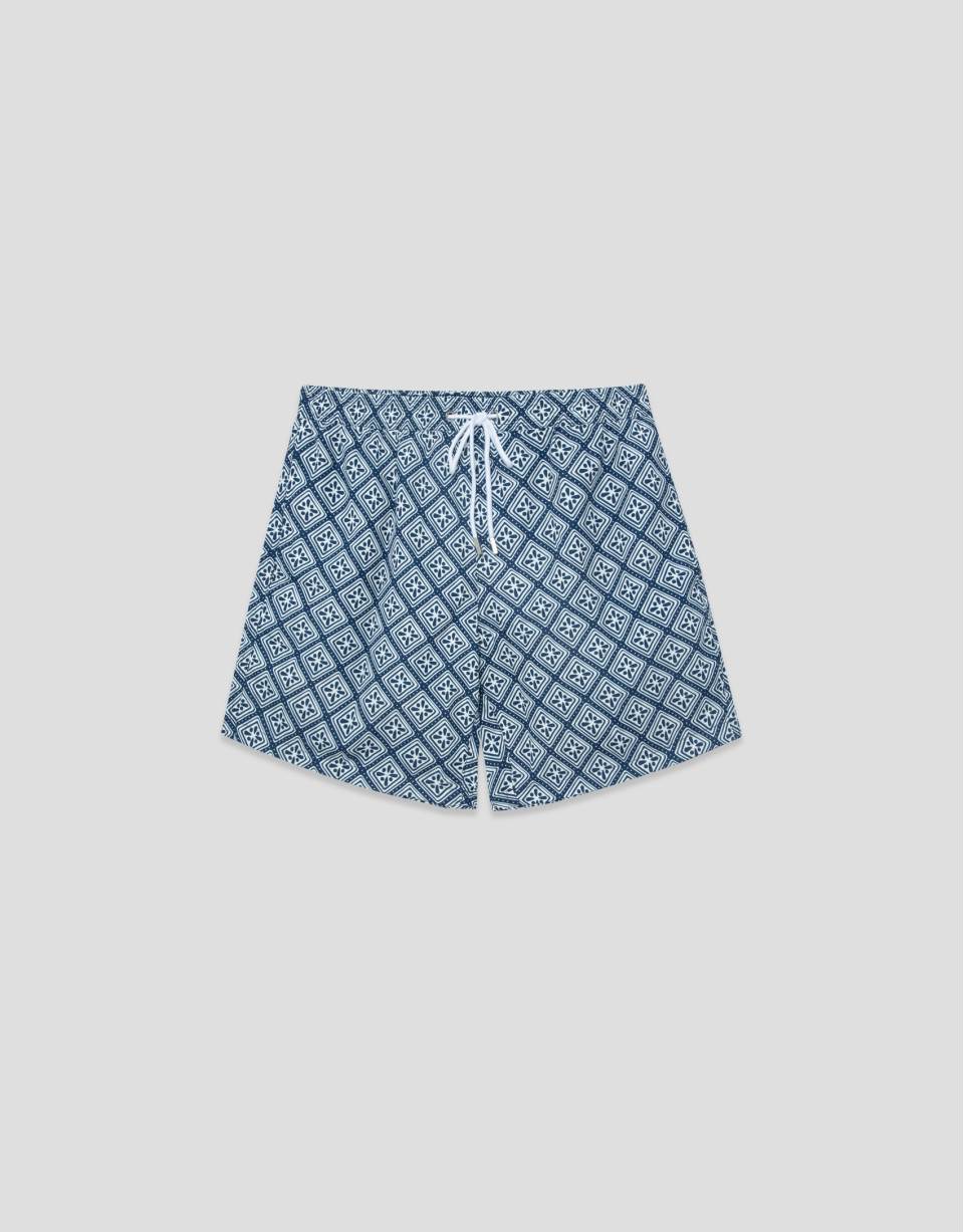 Navy blue and white geometric print swimsuit | Roberto Verino