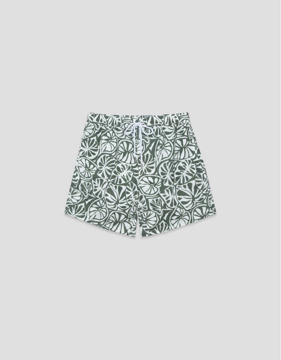 Khaki and white tropical flower print swimsuit | Roberto Verino