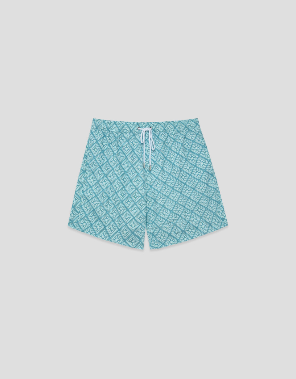 Blue-green and white geometric print swimsuit | Roberto Verino