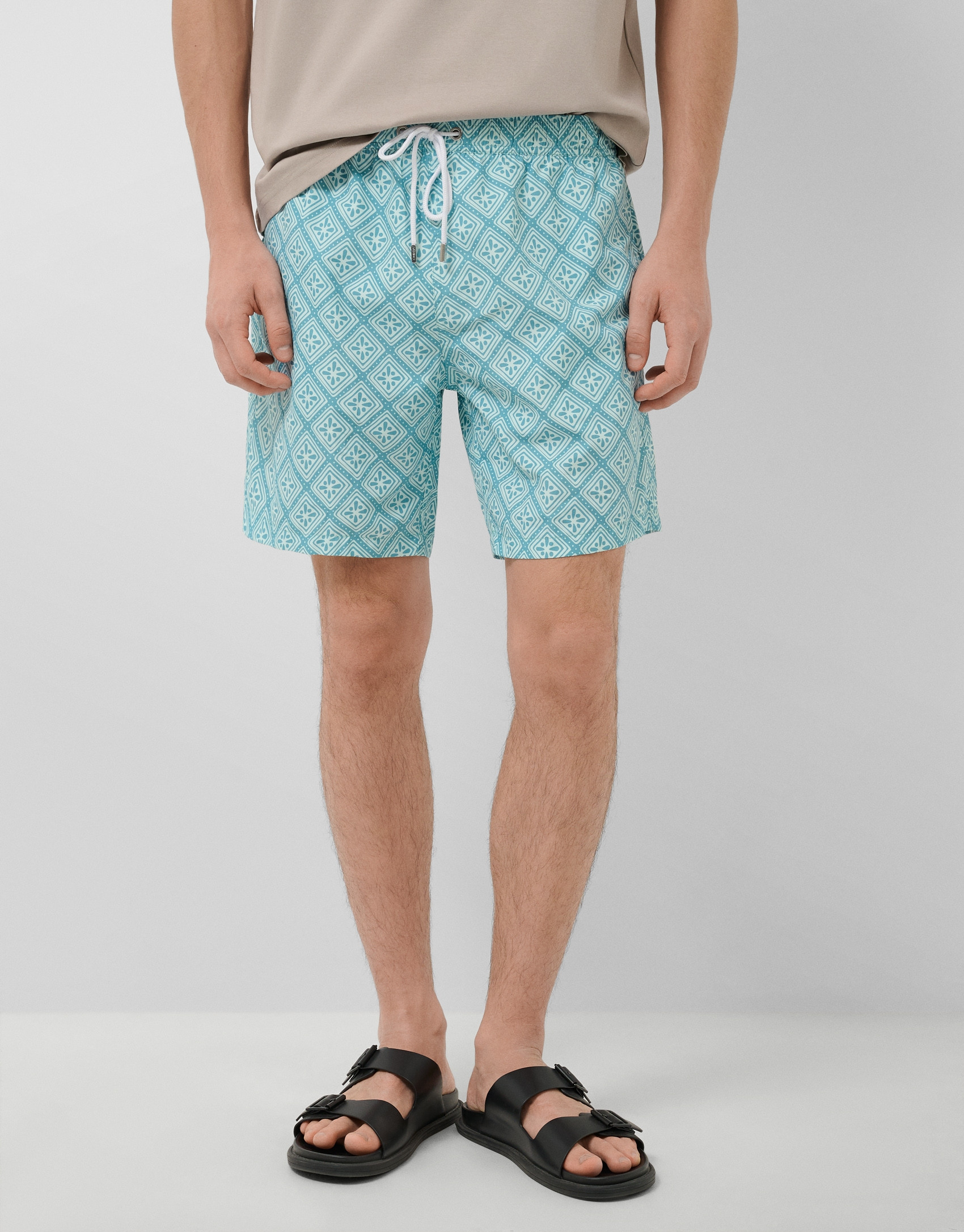Blue-green and white geometric print swimsuit | Roberto Verino