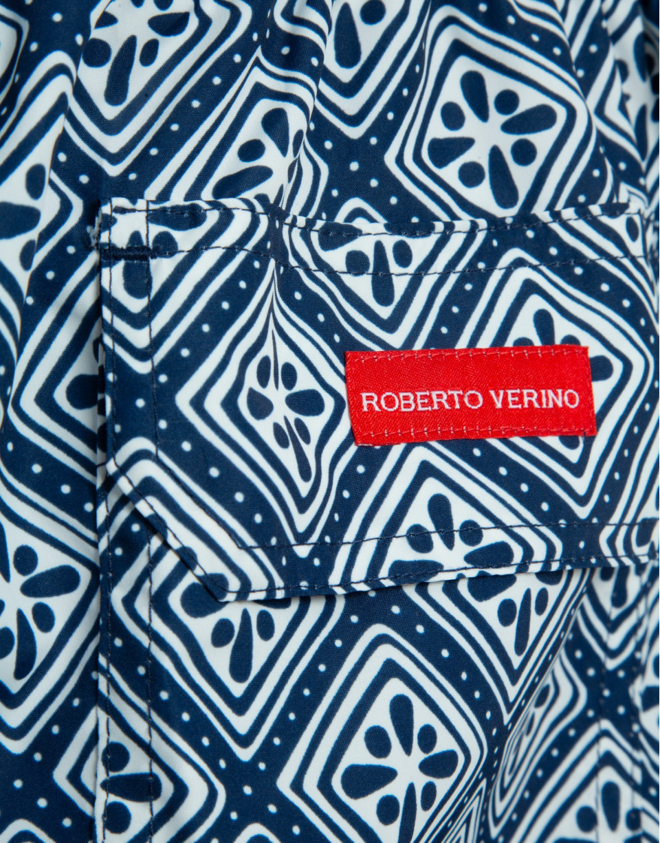 Navy blue and white geometric print swimsuit | Roberto Verino