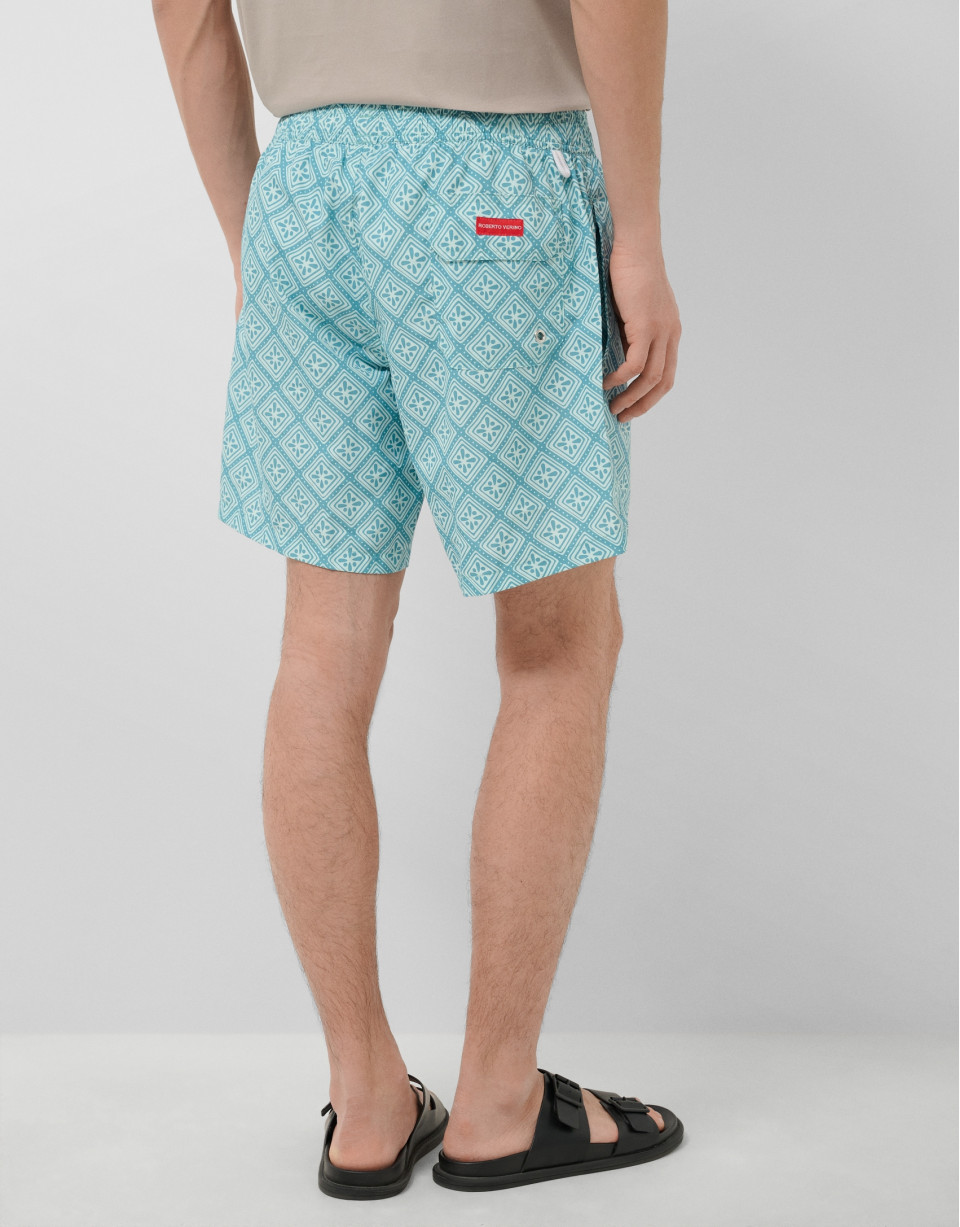 Blue-green and white geometric print swimsuit | Roberto Verino