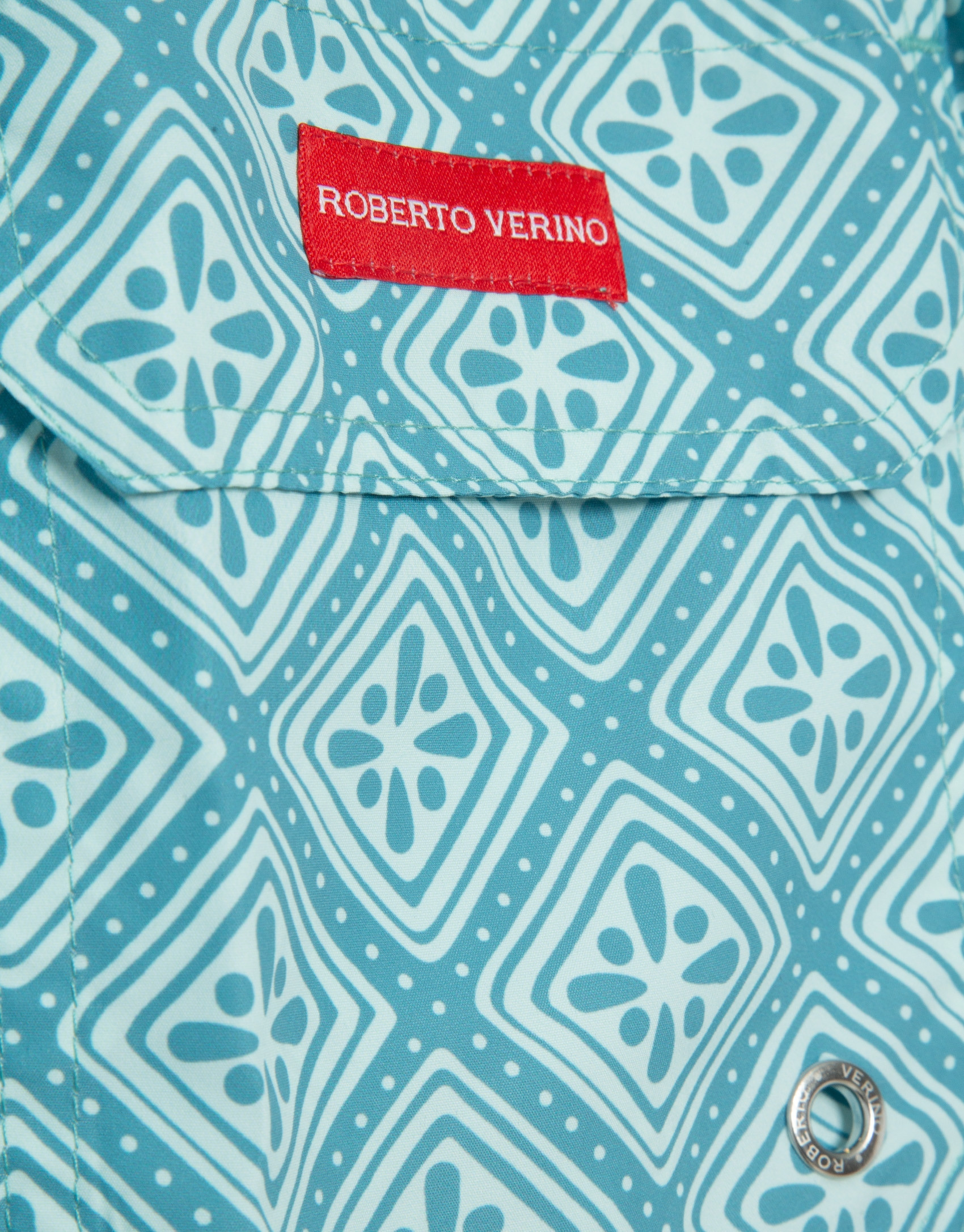 Blue-green and white geometric print swimsuit | Roberto Verino