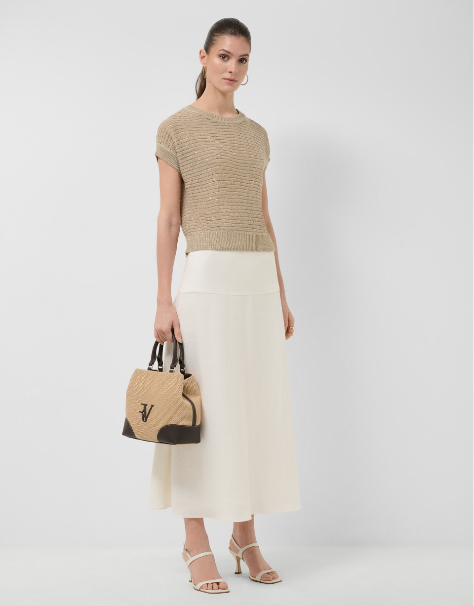 Off-white linen blend flared midi skirt - Woman | Roberto Verino