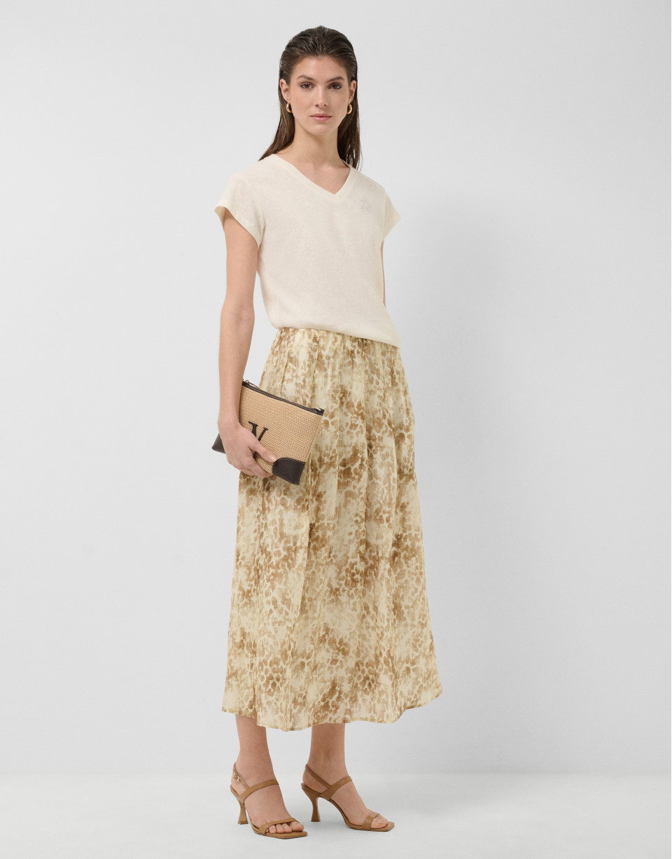 Falda midi crepé estampado tonos beige - Mujer | Roberto Verino