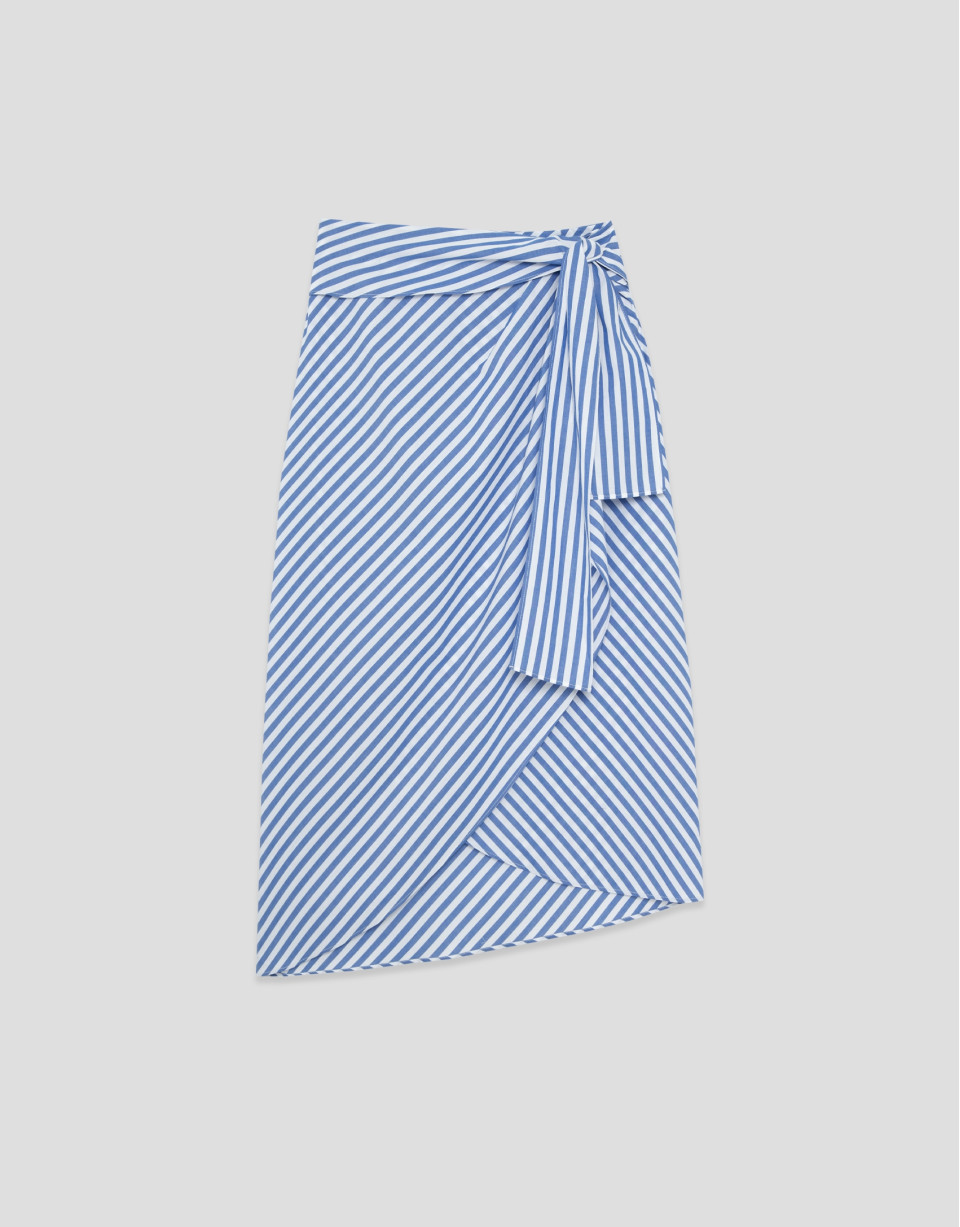 White cotton knotted midi skirt with blue ... | Roberto Verino