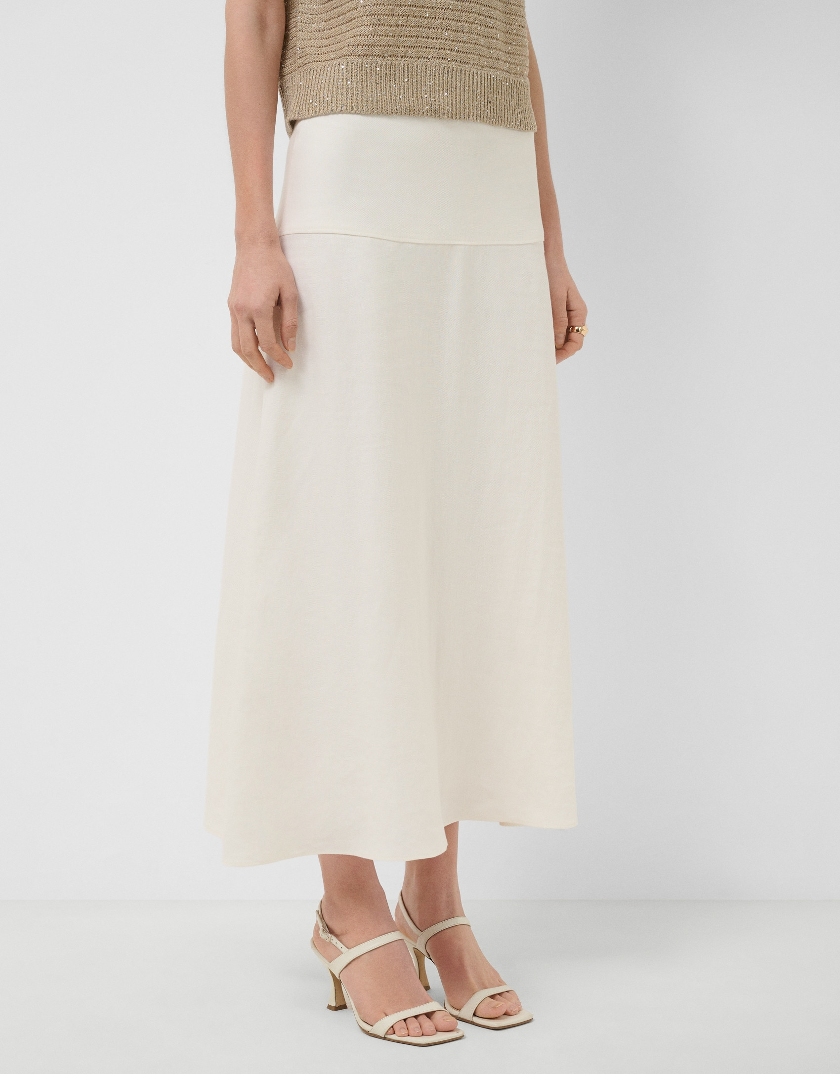 Off-white linen blend flared midi skirt - Woman | Roberto Verino