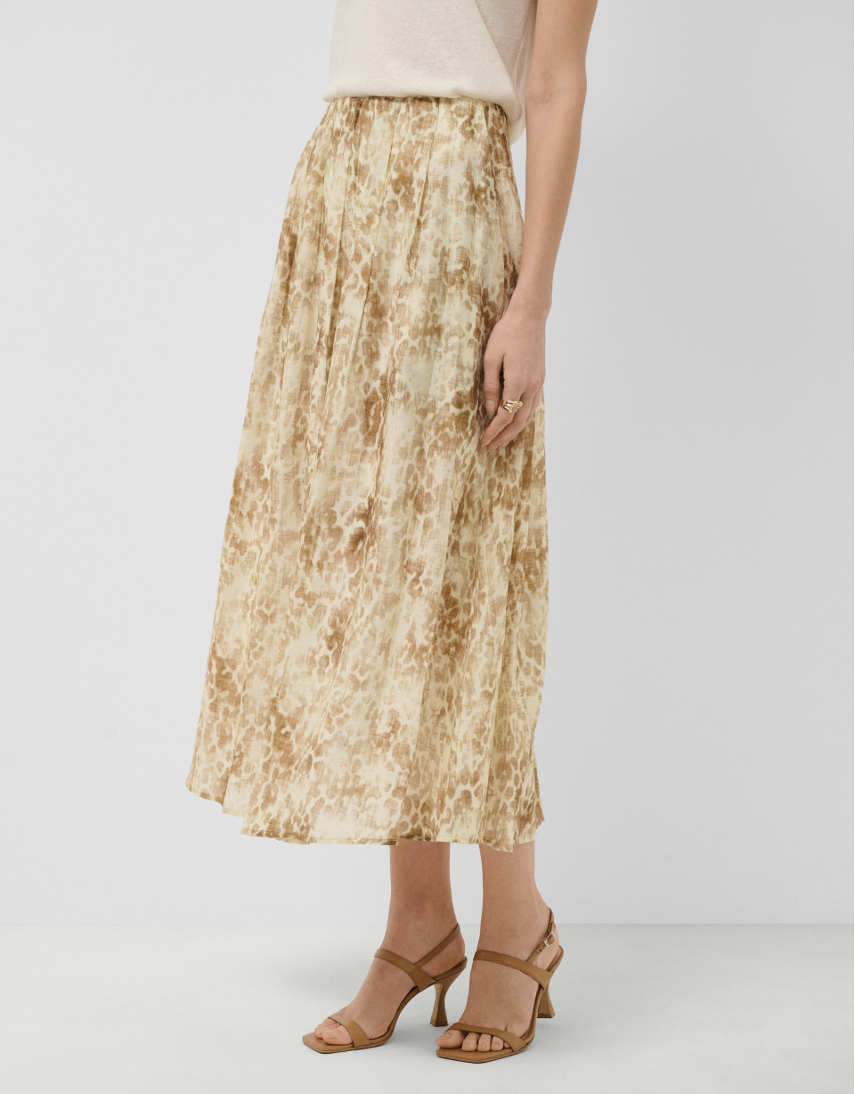 Beige-toned printed crepe midi skirt - Woman | Roberto Verino