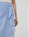 White cotton knotted midi skirt with blue ... | Roberto Verino