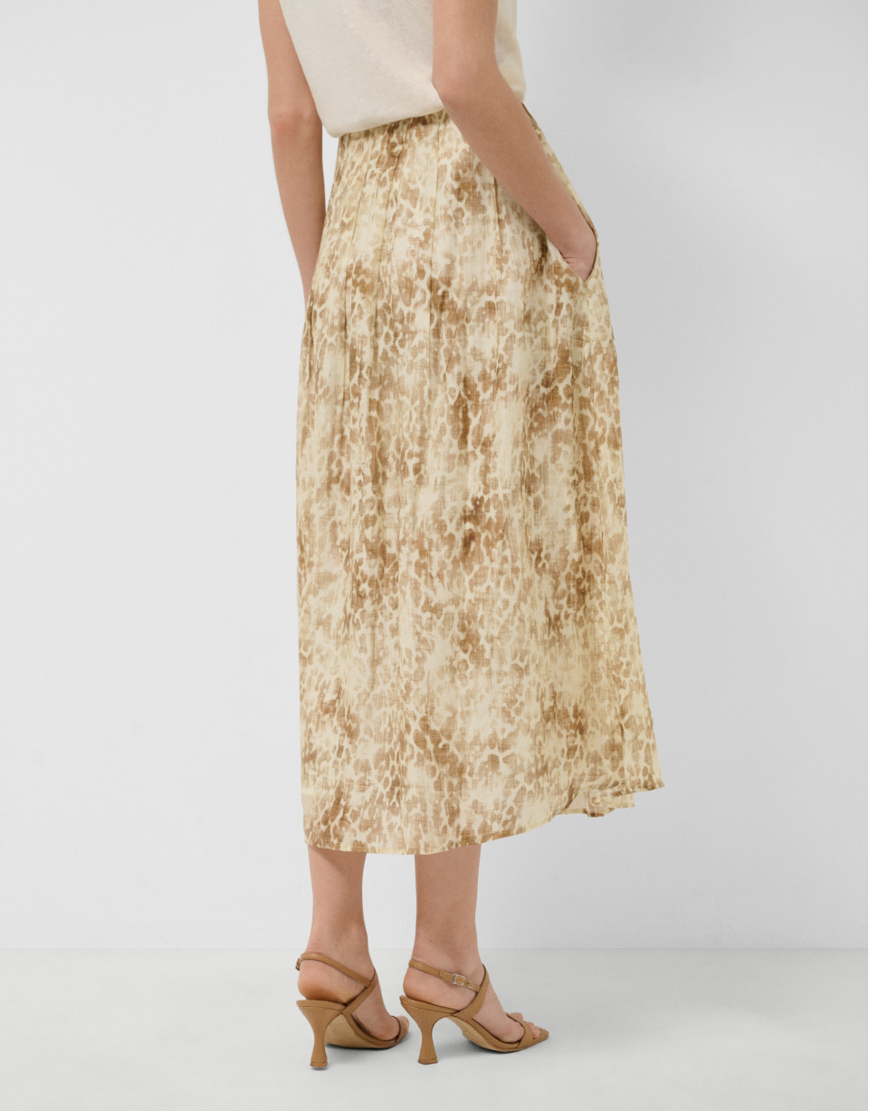 Beige-toned printed crepe midi skirt - Woman | Roberto Verino