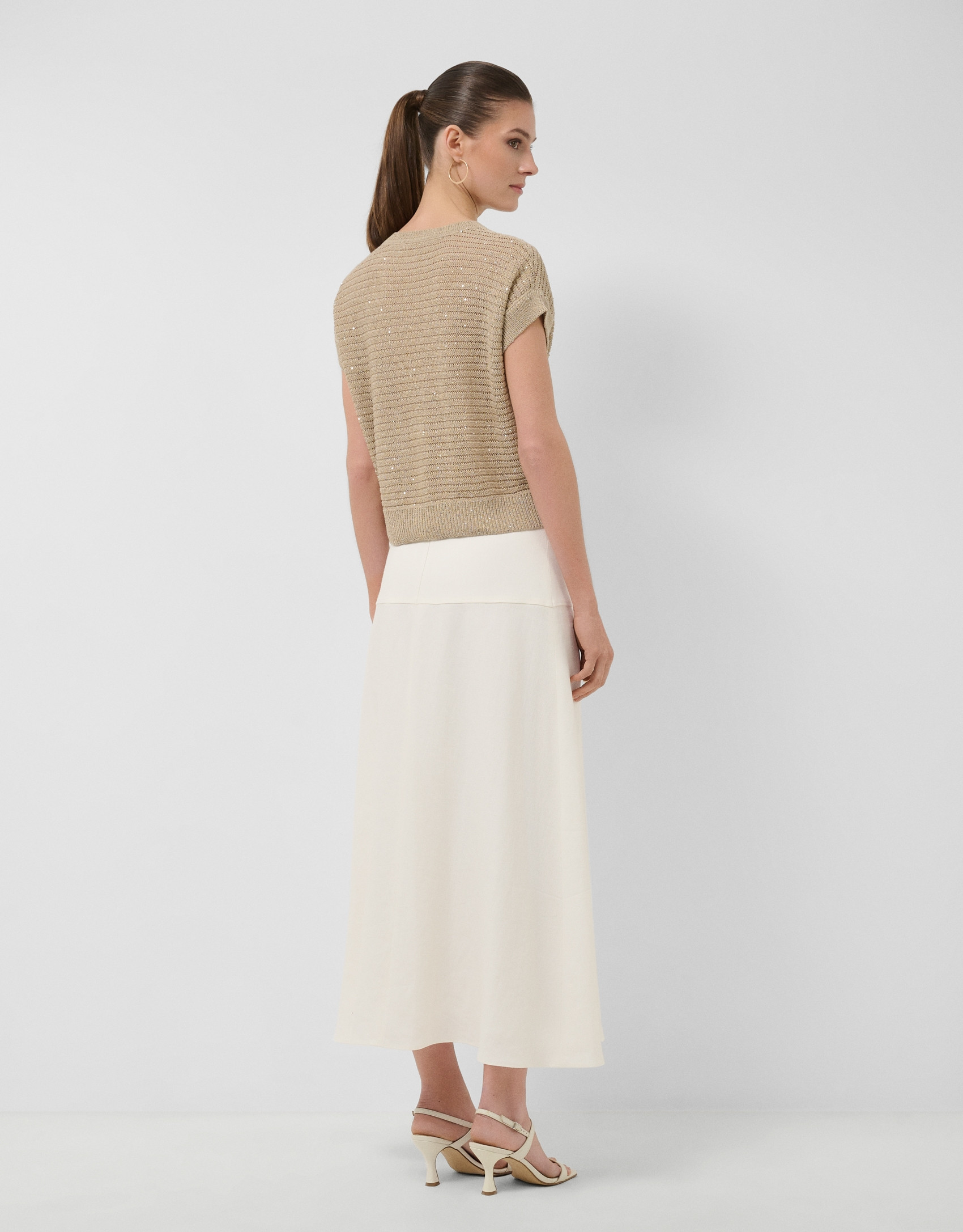 Off-white linen blend flared midi skirt - Woman | Roberto Verino