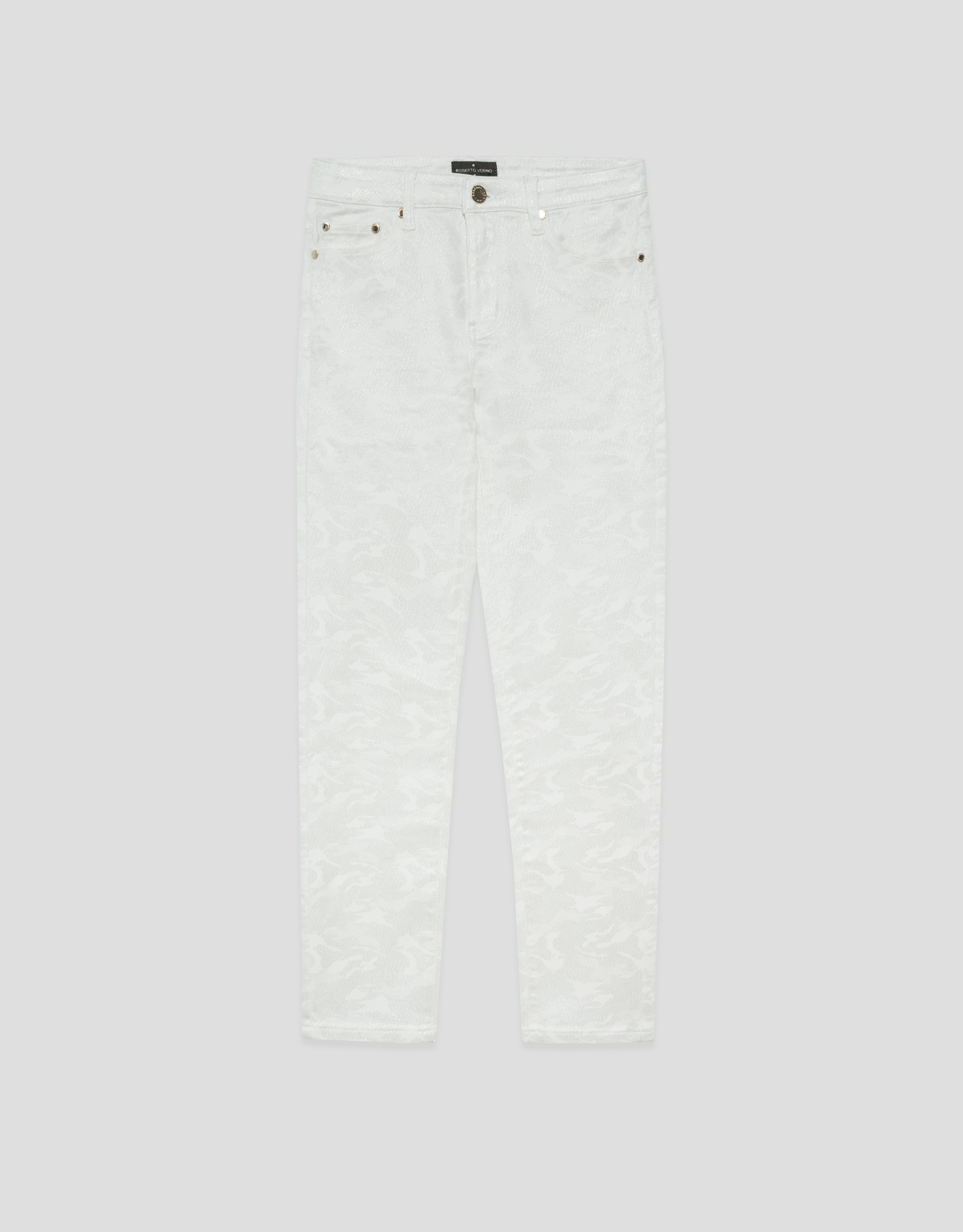 White five-pocket trousers with silver ... | Roberto Verino
