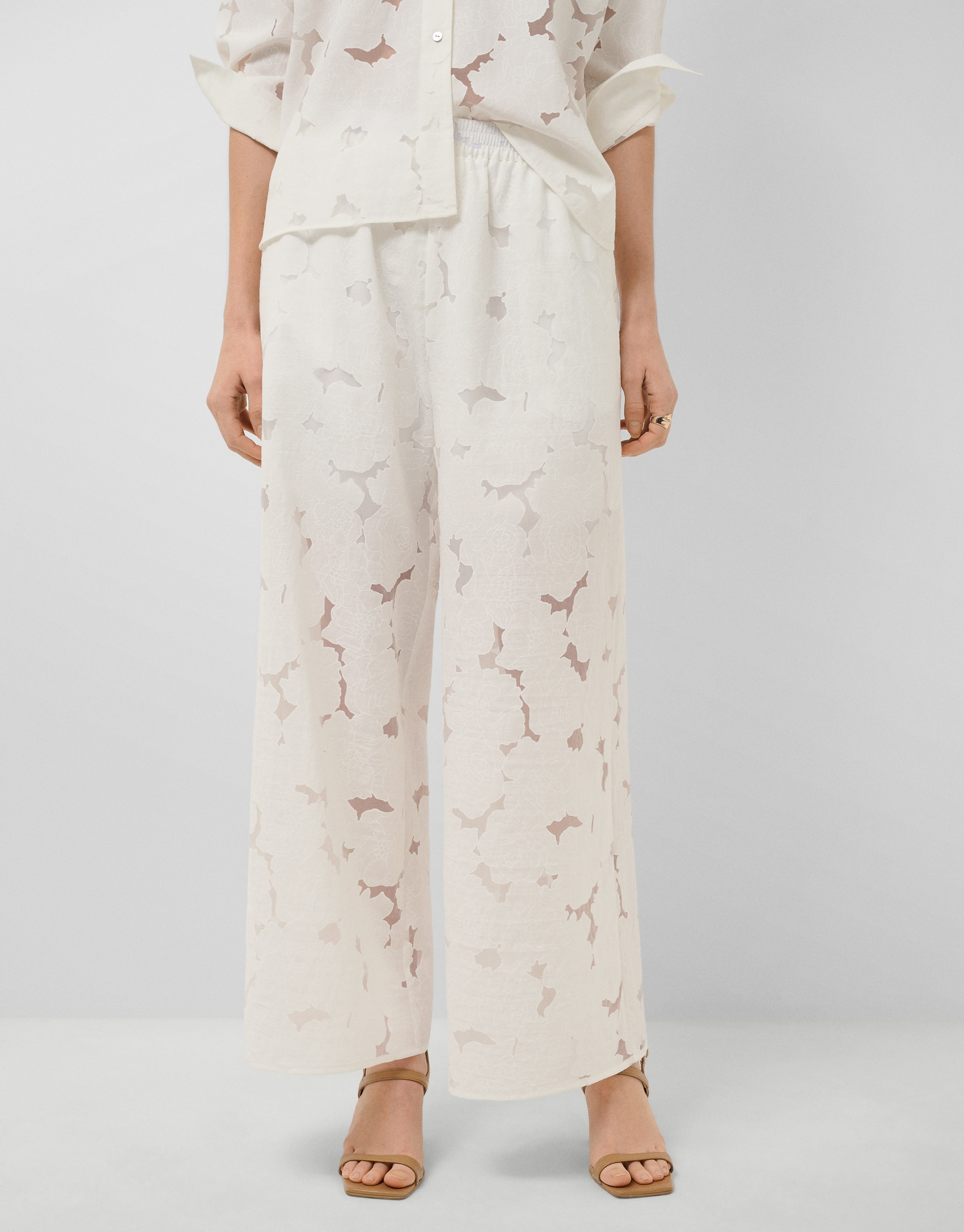 Pantalón palazzo devoré blanco con ... | Roberto Verino