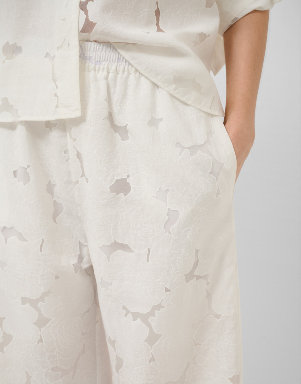 Pantalón palazzo devoré blanco con ... | Roberto Verino