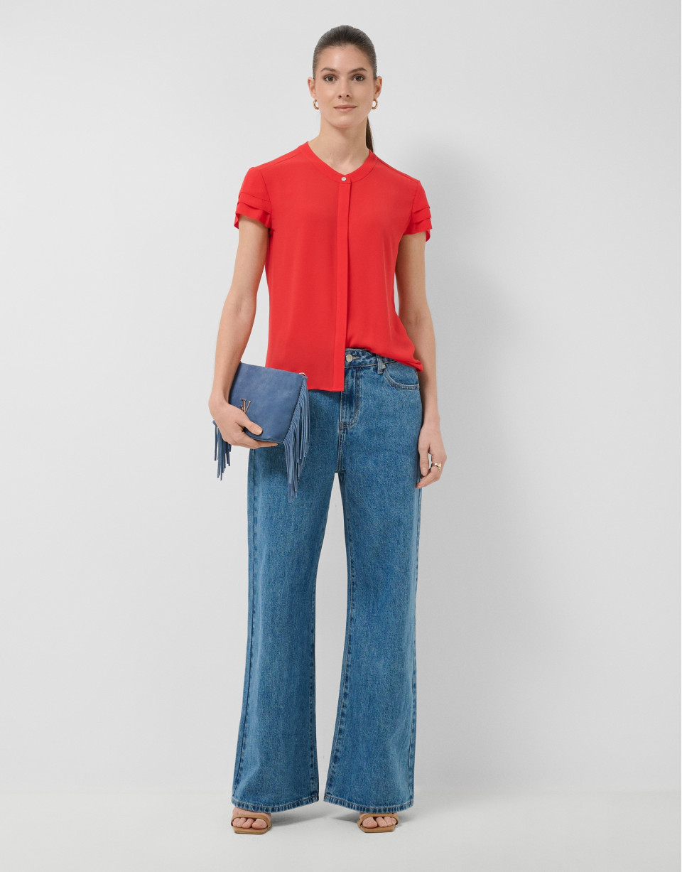Red short-sleeved blouse with ruffles - Woman | Roberto Verino