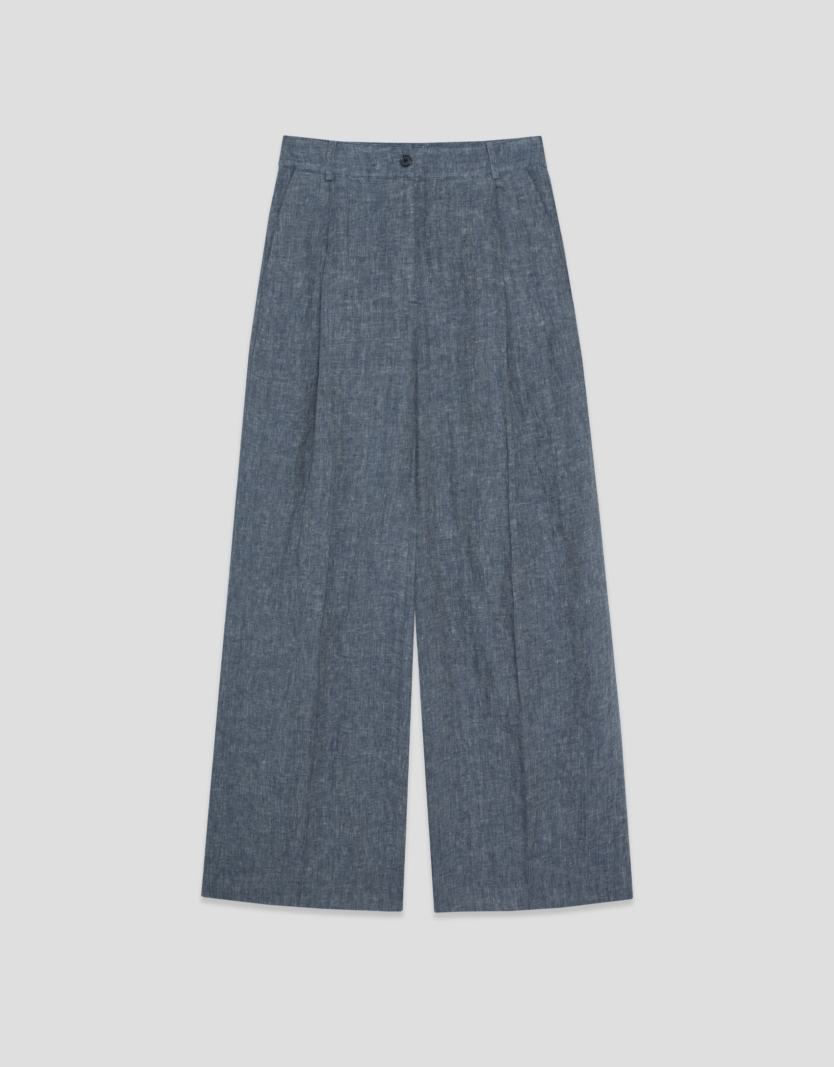 Wide-leg trousers with pleats in blue linen | Roberto Verino