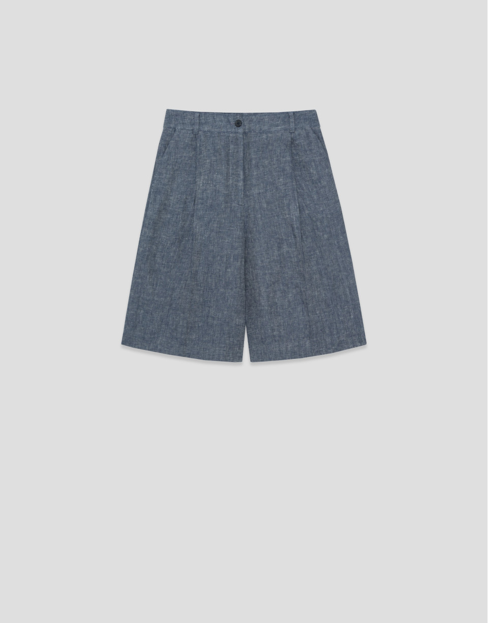 Pantalón bermuda larga cinco bolsillos lino azul | Roberto Verino