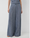 Wide-leg trousers with pleats in blue linen | Roberto Verino