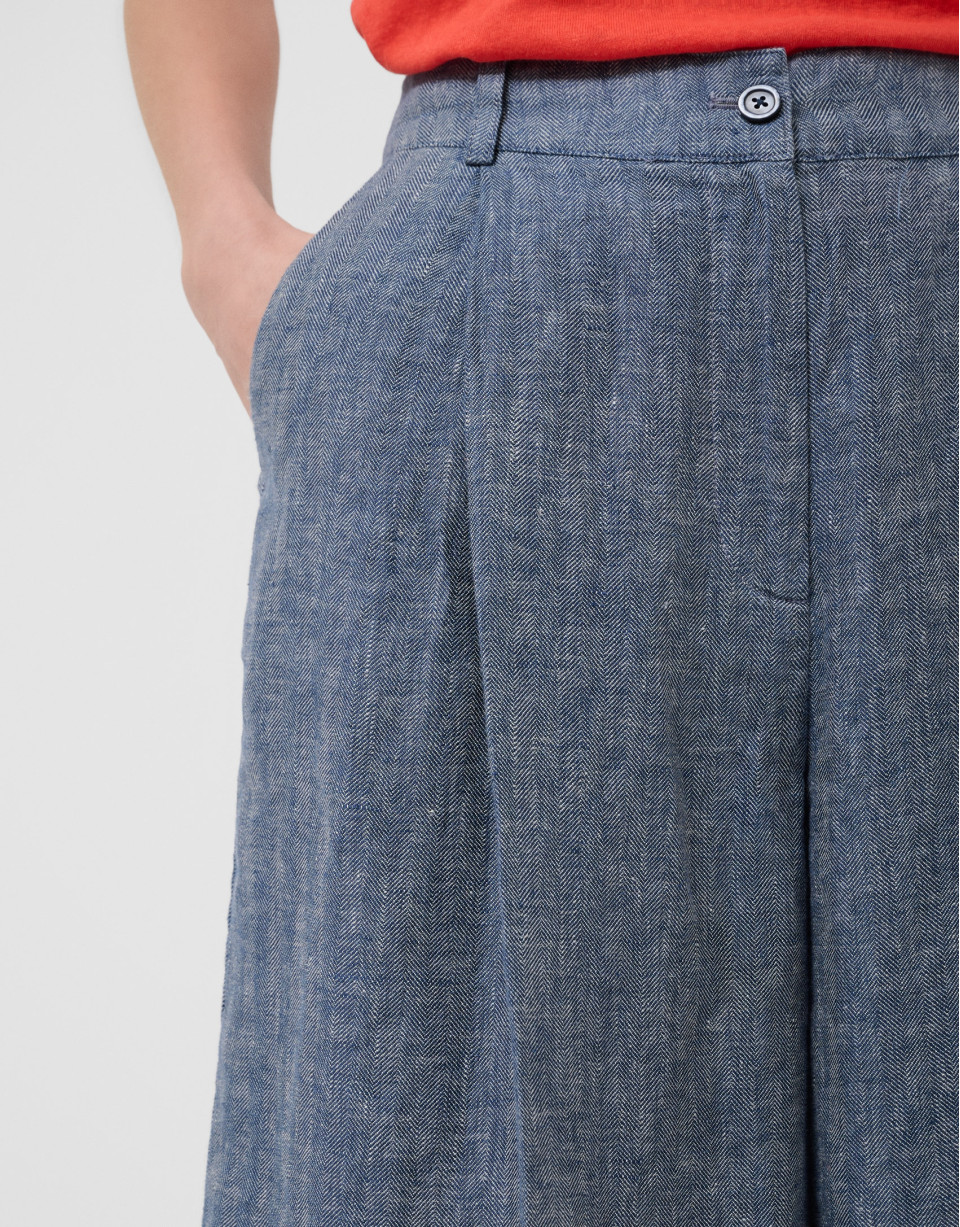 Pantalón bermuda larga cinco bolsillos lino azul | Roberto Verino