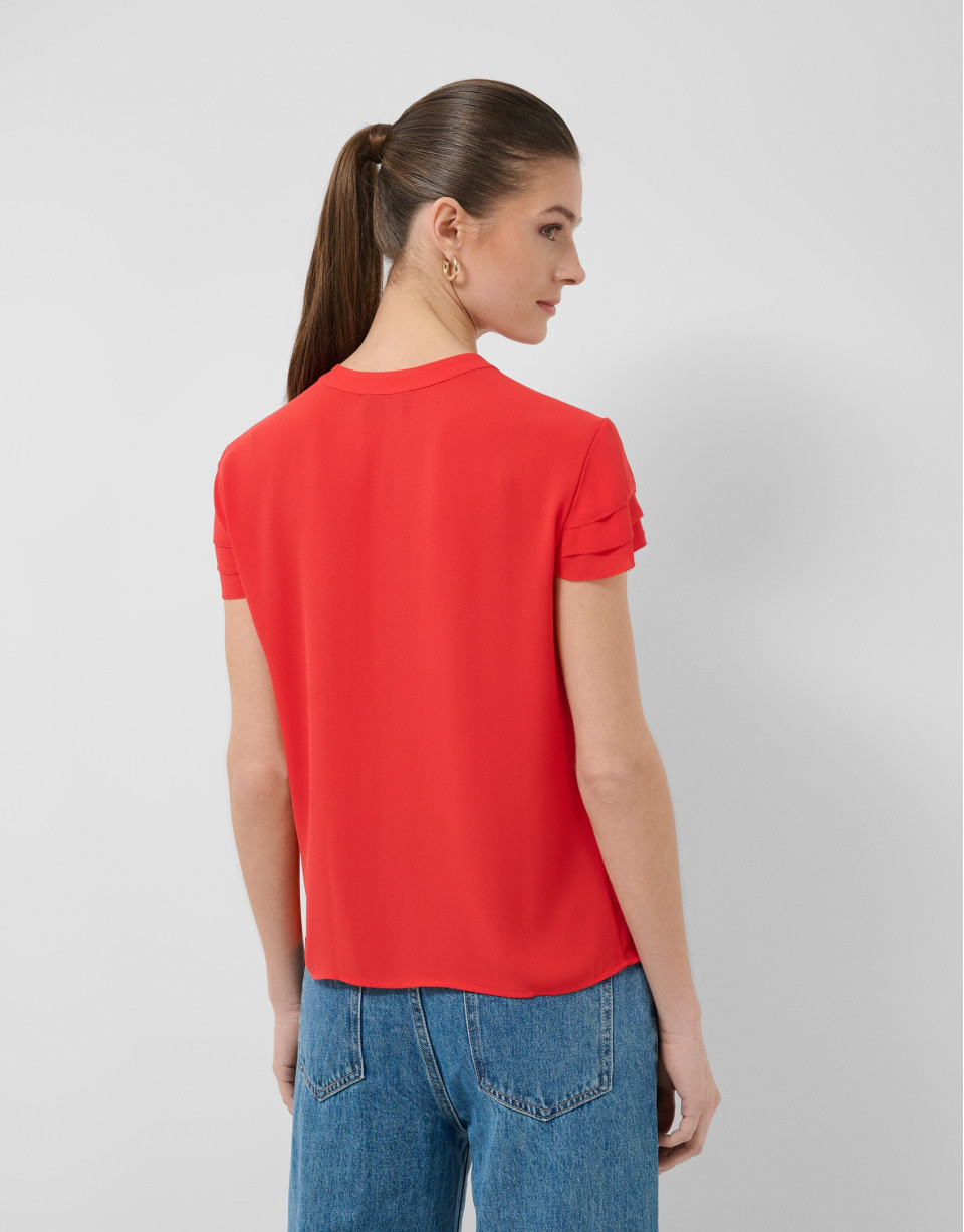 Red short-sleeved blouse with ruffles - Woman | Roberto Verino
