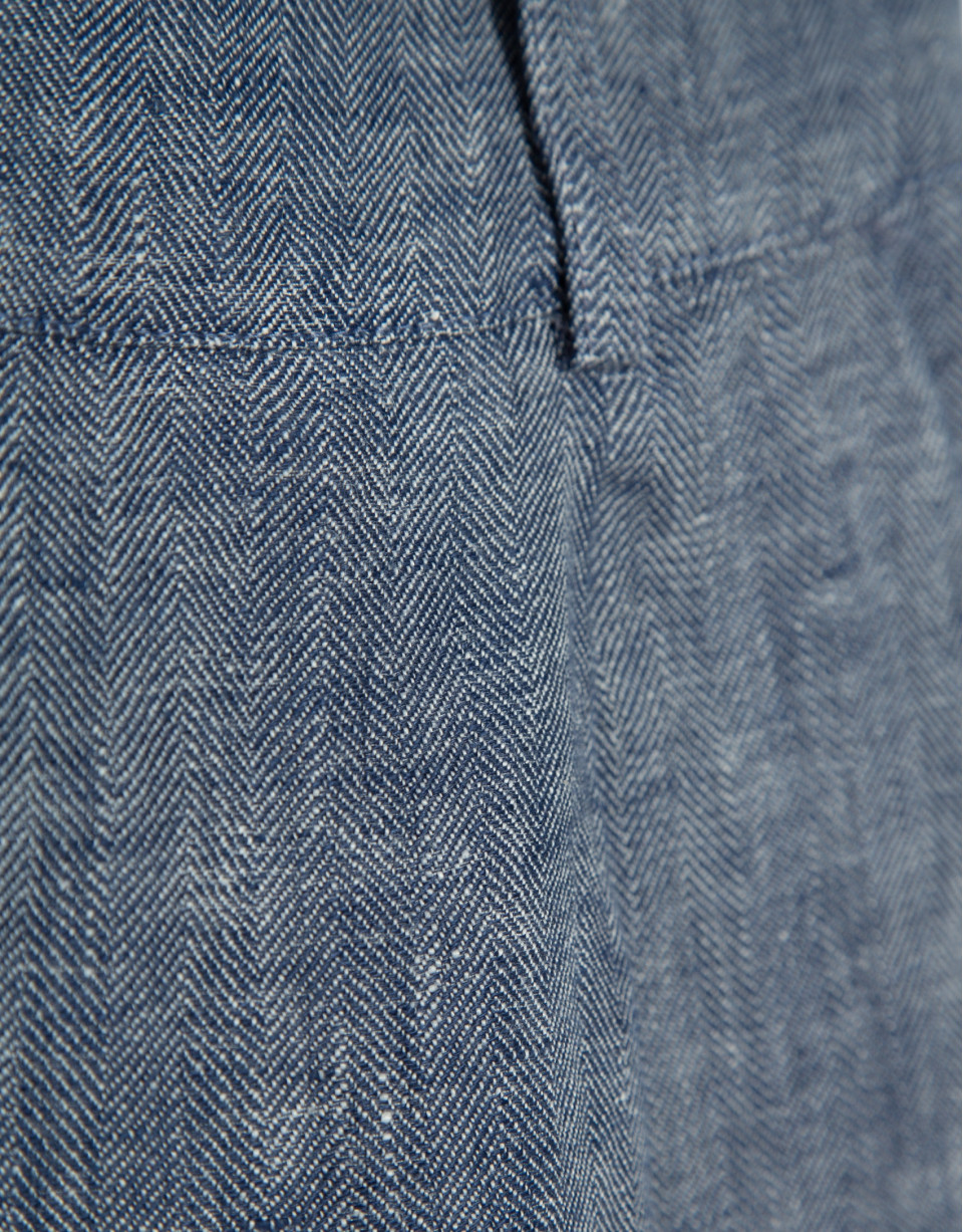 Pantalón ancho con pinzas lino azul - Mujer | Roberto Verino