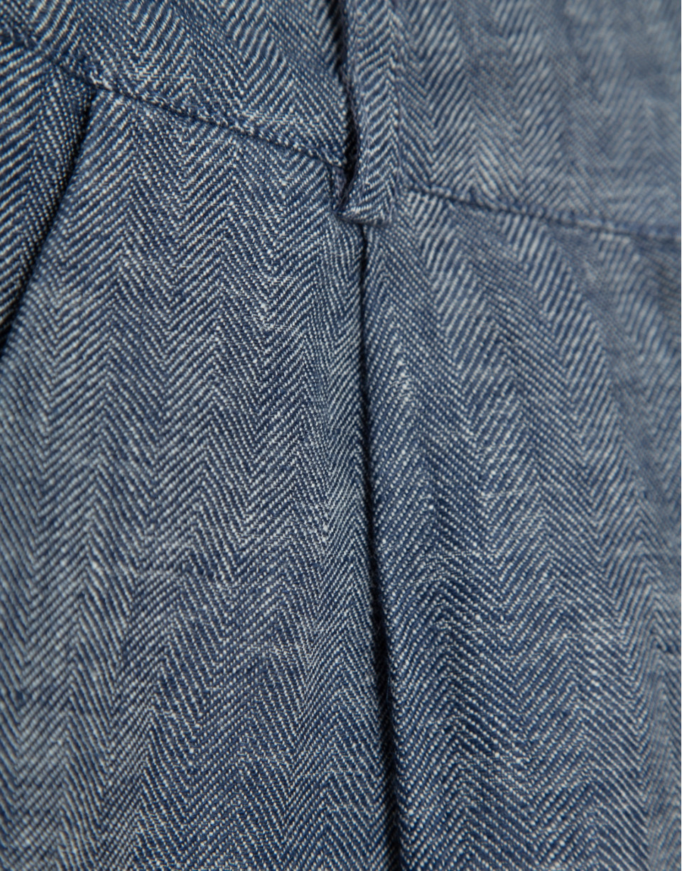 Pantalón bermuda larga cinco bolsillos lino azul | Roberto Verino