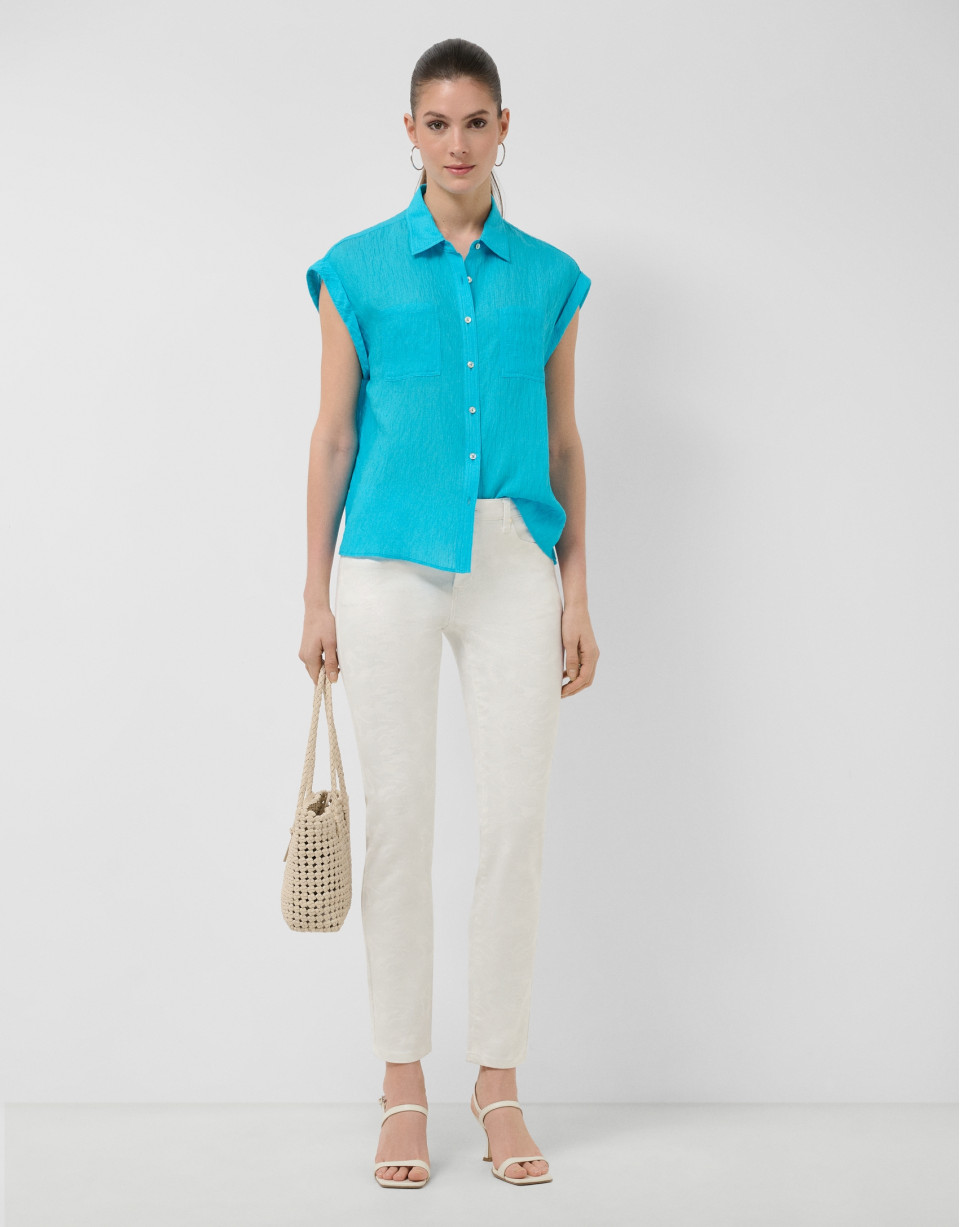 Turquoise sleeveless blouse with pockets | Roberto Verino