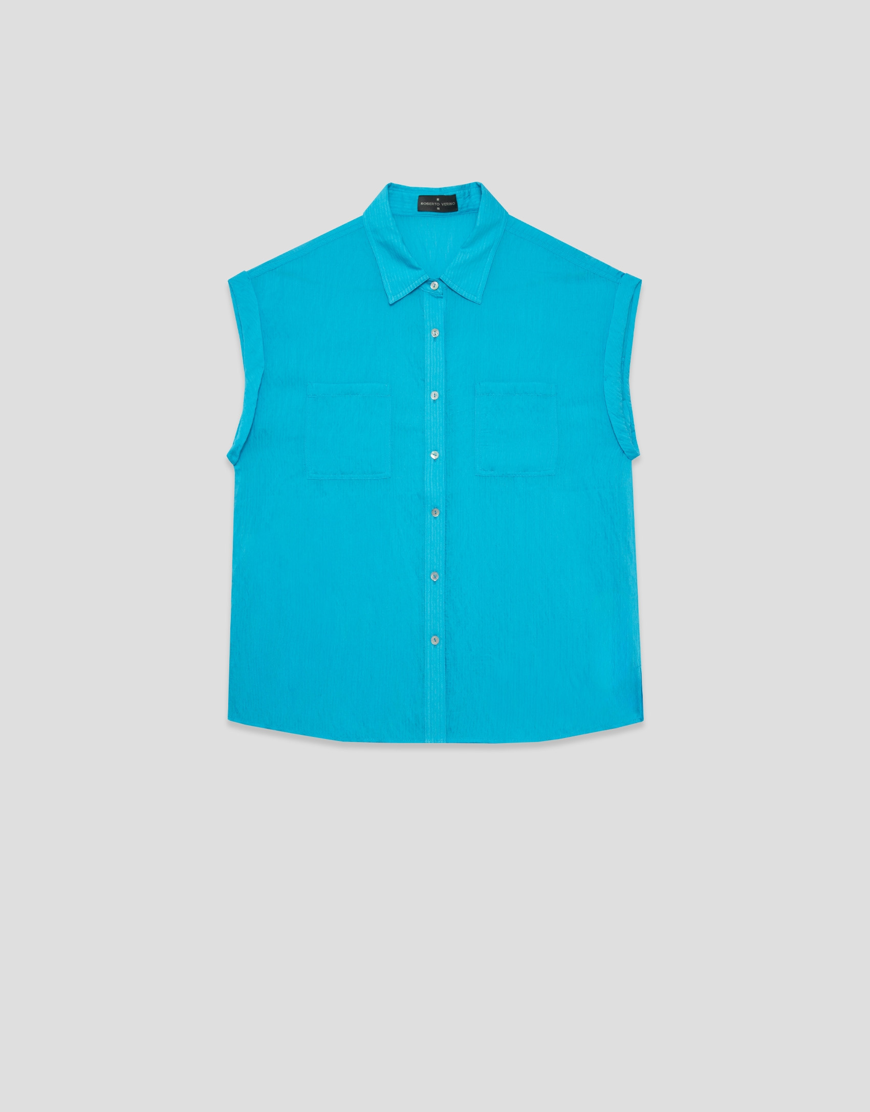 Turquoise sleeveless blouse with pockets | Roberto Verino
