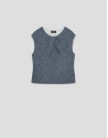 Blue linen gathered sleeveless blouse - Woman | Roberto Verino