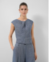 Blue linen gathered sleeveless blouse - Woman | Roberto Verino
