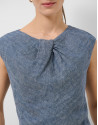 Blue linen gathered sleeveless blouse - Woman | Roberto Verino