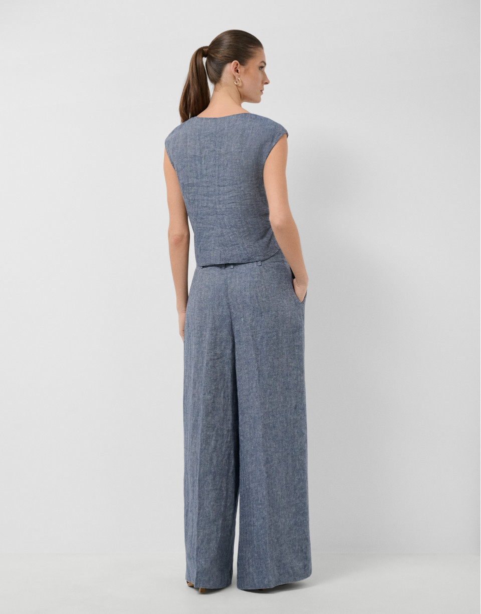 Blusa sin mangas fruncida lino azul - Mujer | Roberto Verino