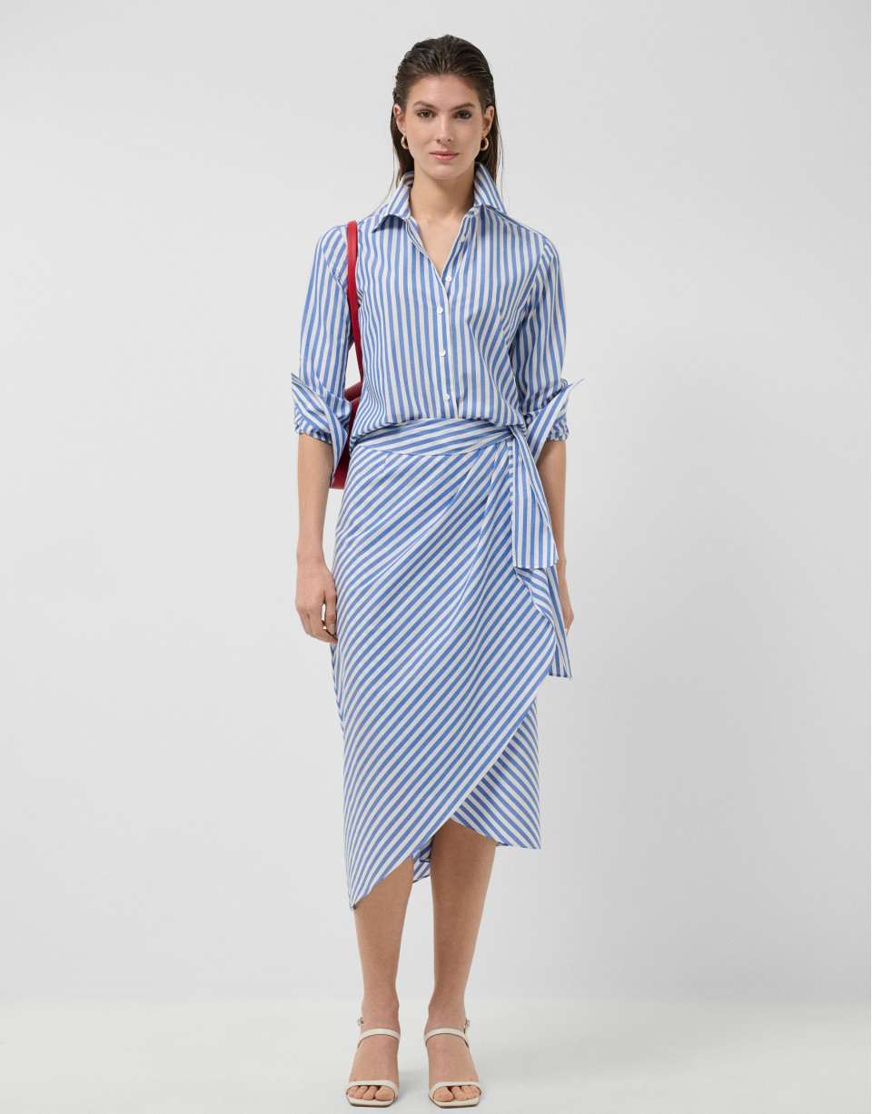 Camisa algodón blanco con listas azules - Mujer | Roberto Verino