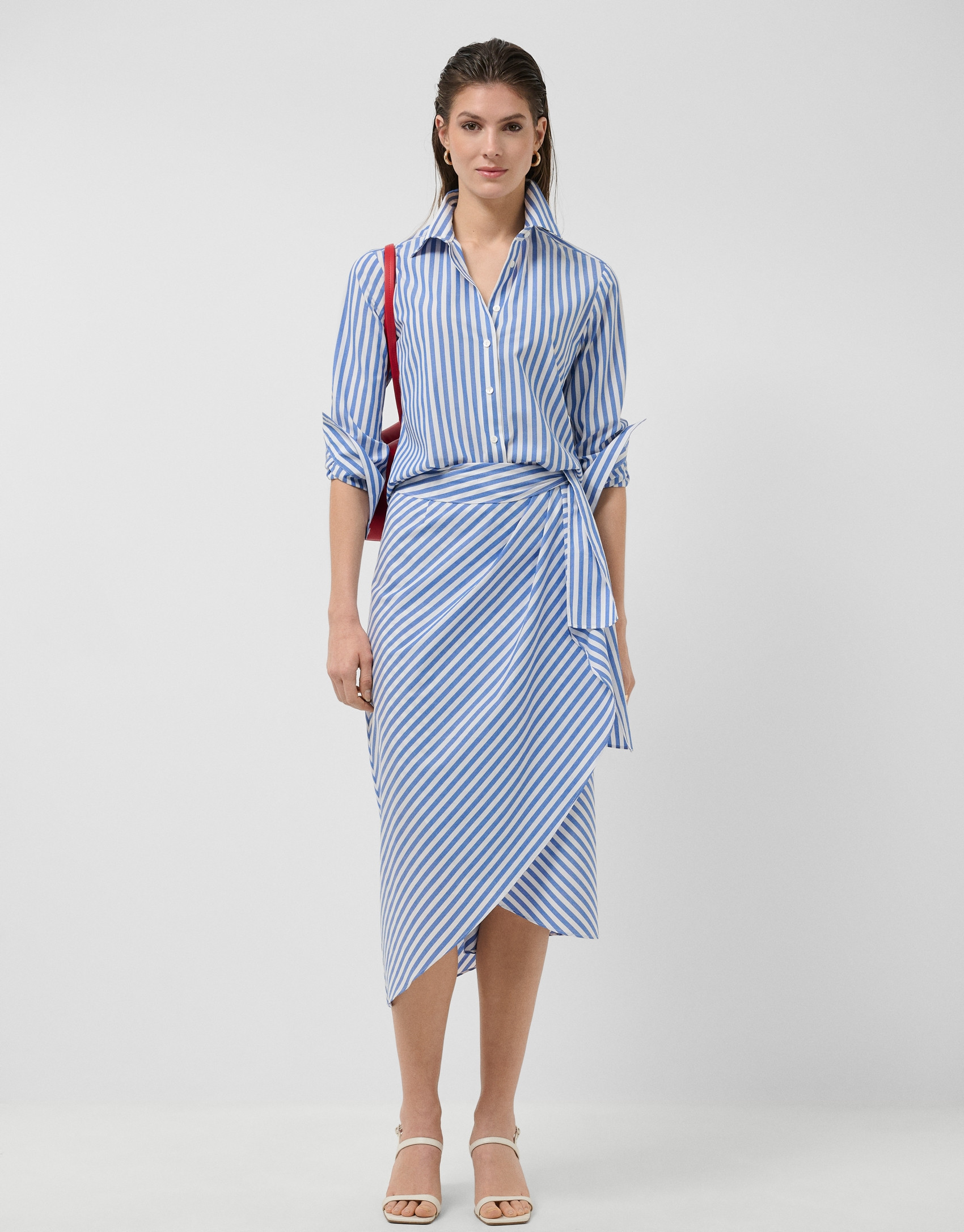 Camisa algodón blanco con listas azules - Mujer | Roberto Verino