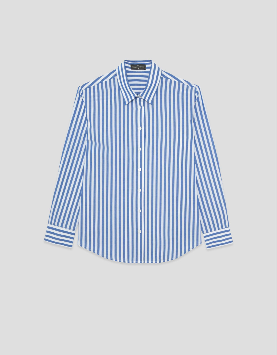 Camisa algodón blanco con listas azules - Mujer | Roberto Verino