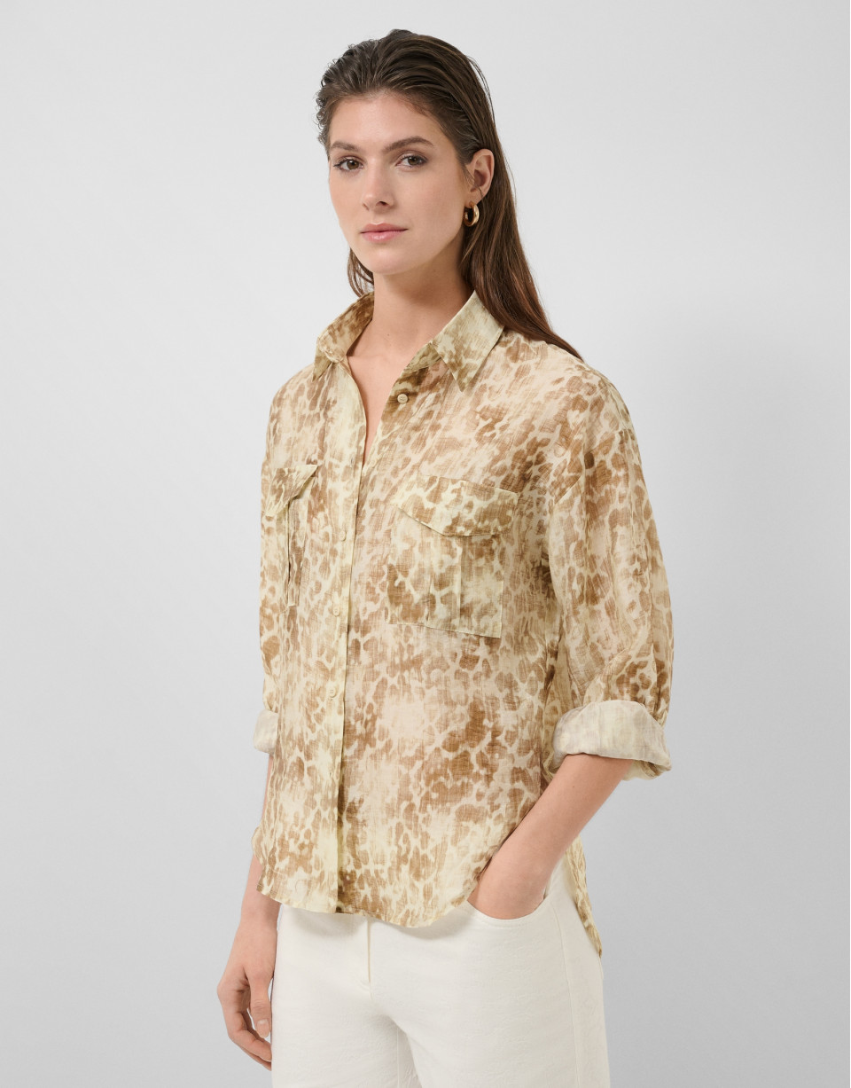 Oversized beige crepe print blouse - Woman | Roberto Verino