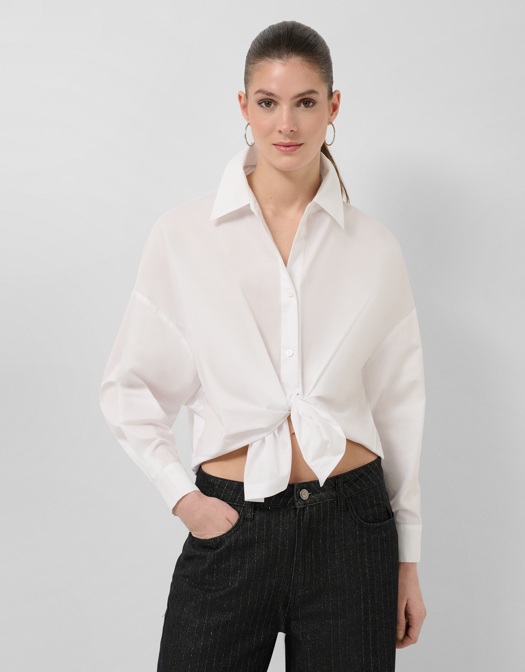 White long-sleeved knotted shirt - Woman | Roberto Verino