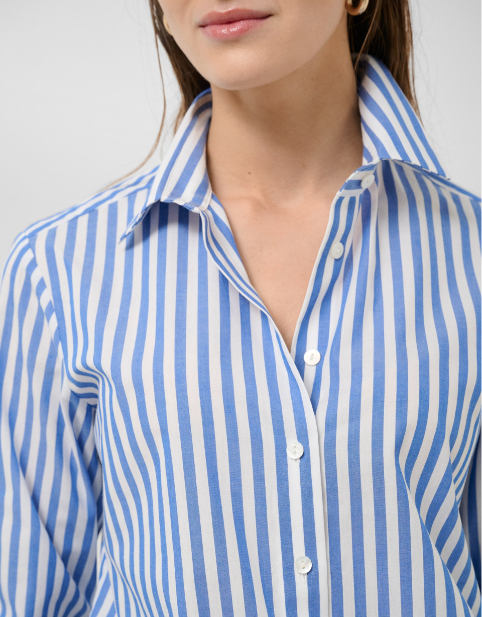 Camisa algodón blanco con listas azules - Mujer | Roberto Verino