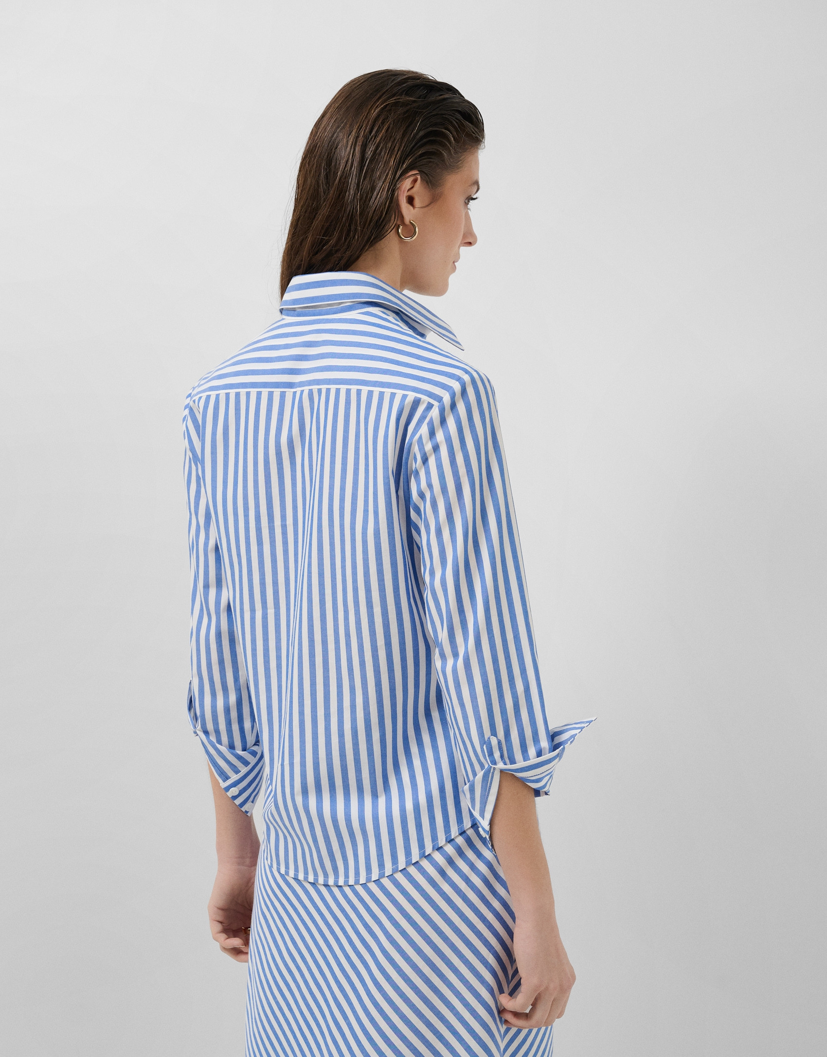 White cotton shirt with blue stripes - Woman | Roberto Verino