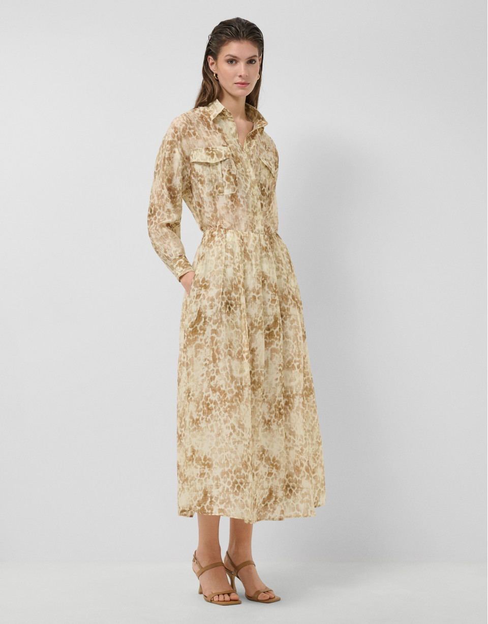 Oversized beige crepe print blouse - Woman | Roberto Verino